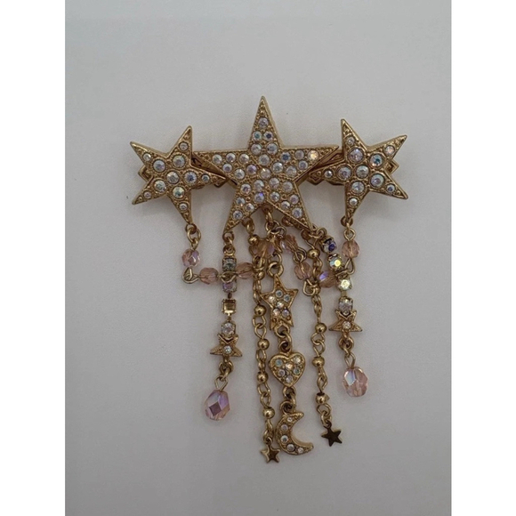 Vintage Kirk’s Folly Star & Moon Celestial Brooch Pin with Dangling Charms - Picture 1 of 4